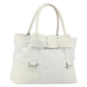 Salvatore Ferragamo Vala Tote Bag Leather White Gold